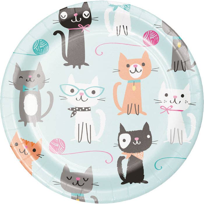 Bulk Party Decor - Wholesale Disposable Plate - Bulk Purr-fect Cat Party Paper Dessert Plates (96 per Case)