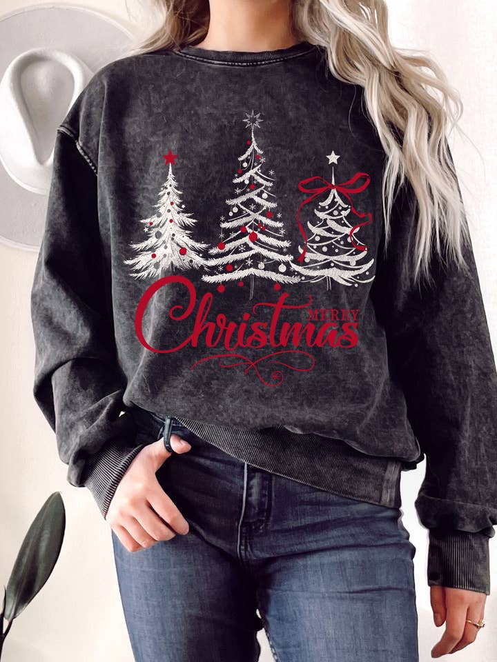 MERRY CHRISTMAS TREE MINERAL GRAPHIC TERRY SWEATSHIRTS for wholesale by Rustee Clothing