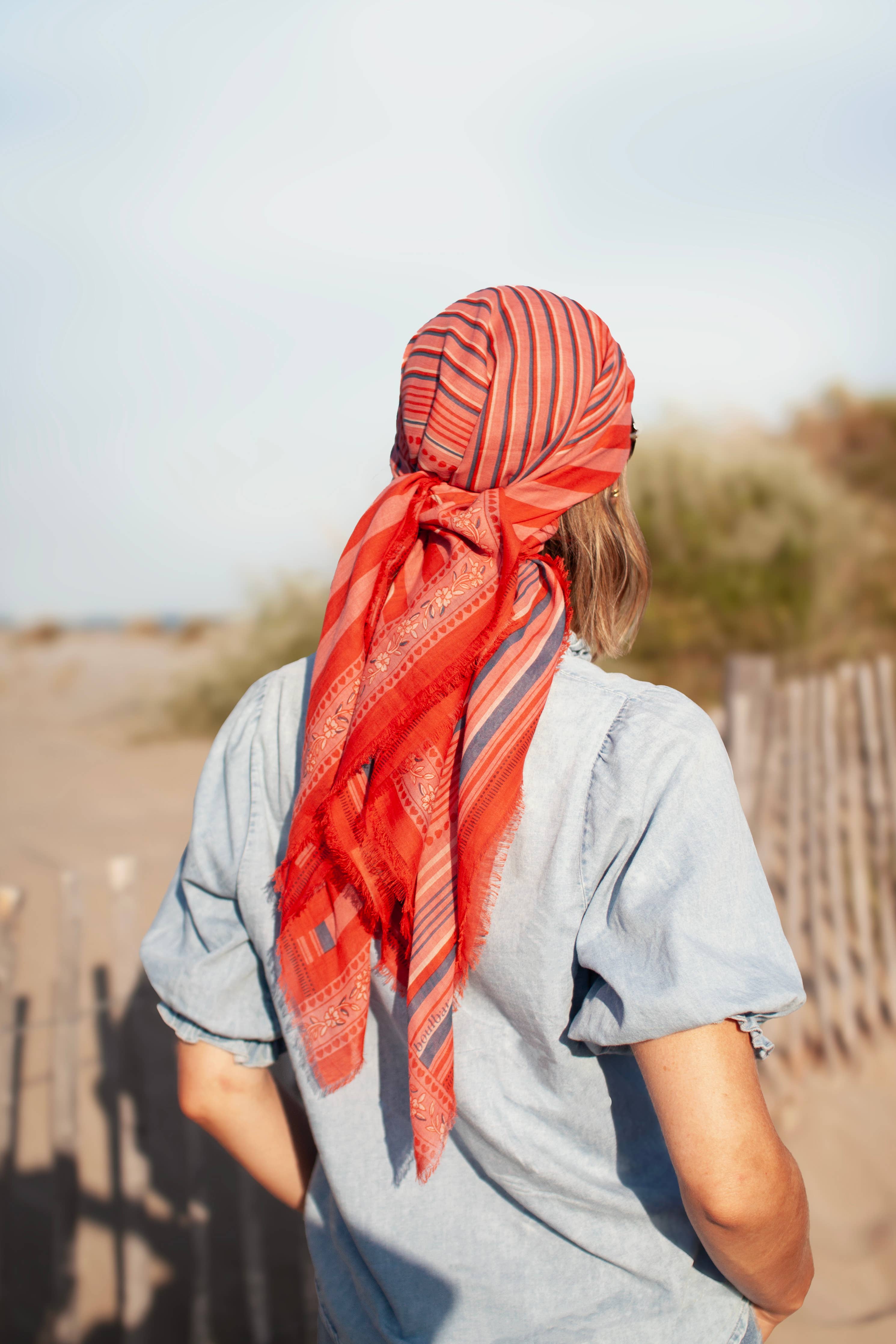 BOULBAR - Wholesale Head Scarf - Women's - Organic cotton scarf - Lines - Pink2