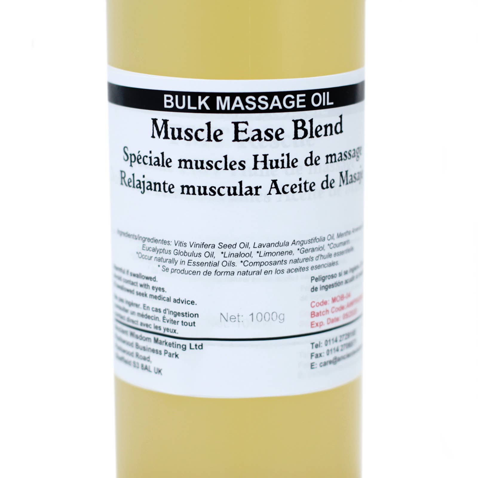 AW Aromatics Limited – wholesale Aromatherapy lotion/oil – ''Muscle Ease'' Massage Oil / Bath Oil 1L1
