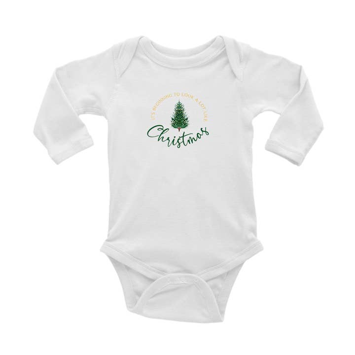 it's beginning to look tree baby snap up long sleeve for wholesale by Tina Labadini Designs