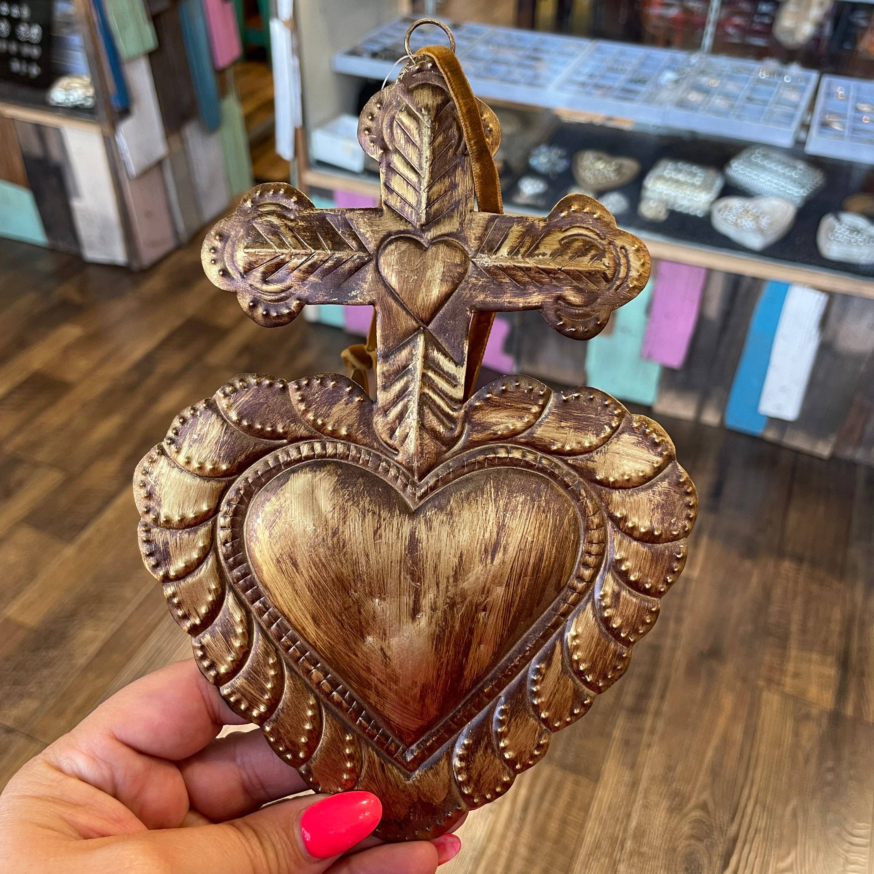 Love and Honor Jesus LLC - Wholesale Ornament - Cross on Heart Tin Ornament2