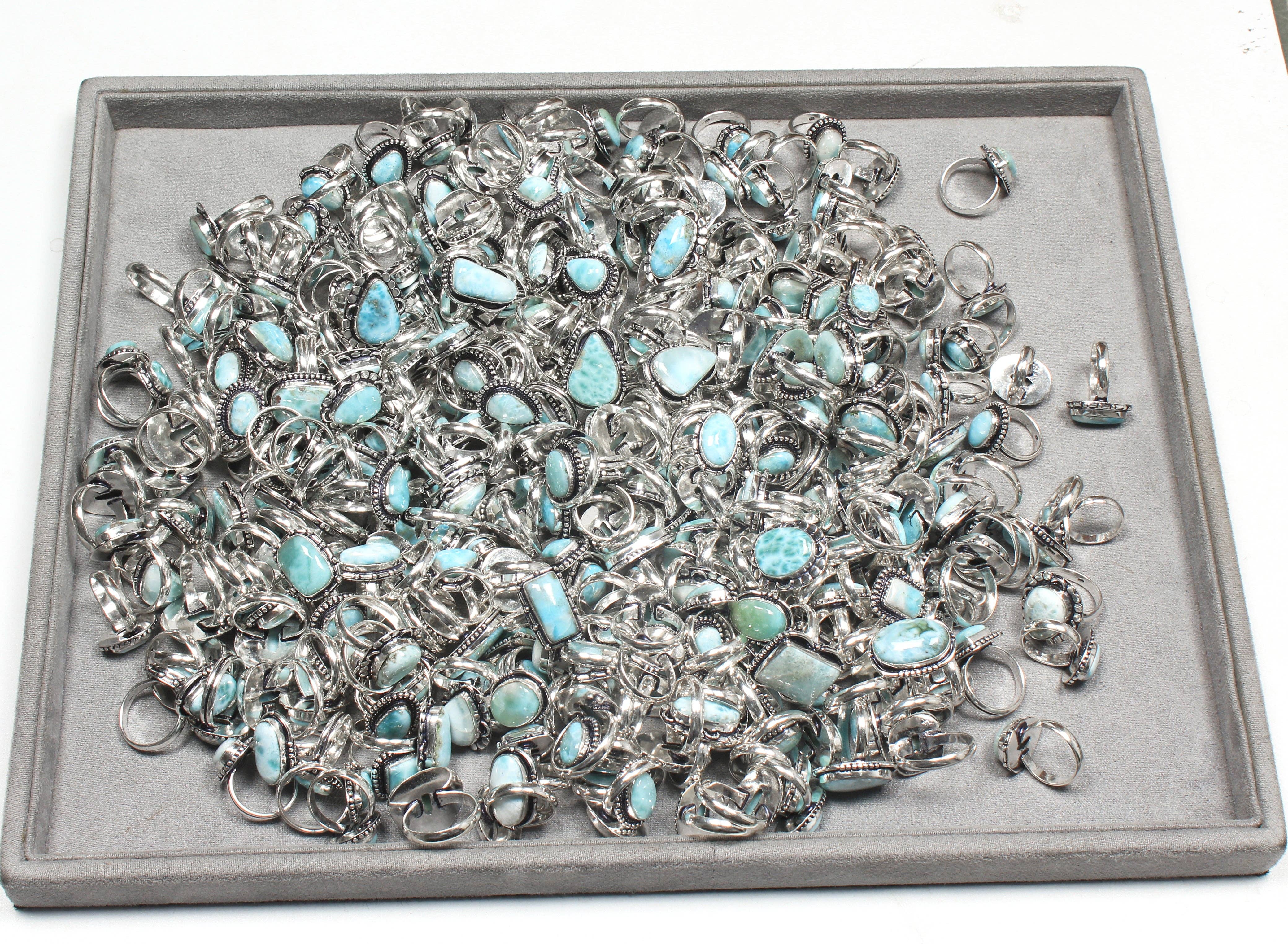 Handmade Jewels - Wholesale Cocktail/Statement Ring - Handmade Silver-Plated Larimar Rings – Minimalist Ocean-Inspired Jewelry (Natural Larimar)24