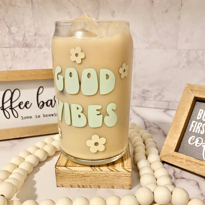 Designs by LDF – wholesale Drinking glass/cup – Good Vibes Beer Can Glass | Iced Coffee Glass | Glass Can