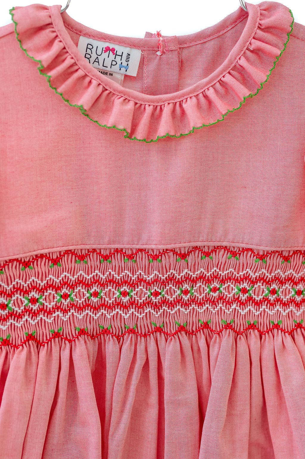 Ruth and Ralph - Wholesale Dress - Kids - Festive Red and Green Smocked Charlotte Dress2