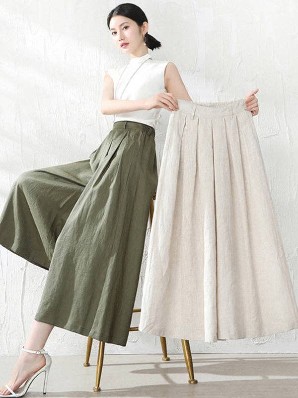 5 Colors Loose Solid Color Ramie Cotton Wide Leg Pants for wholesale by VividLux