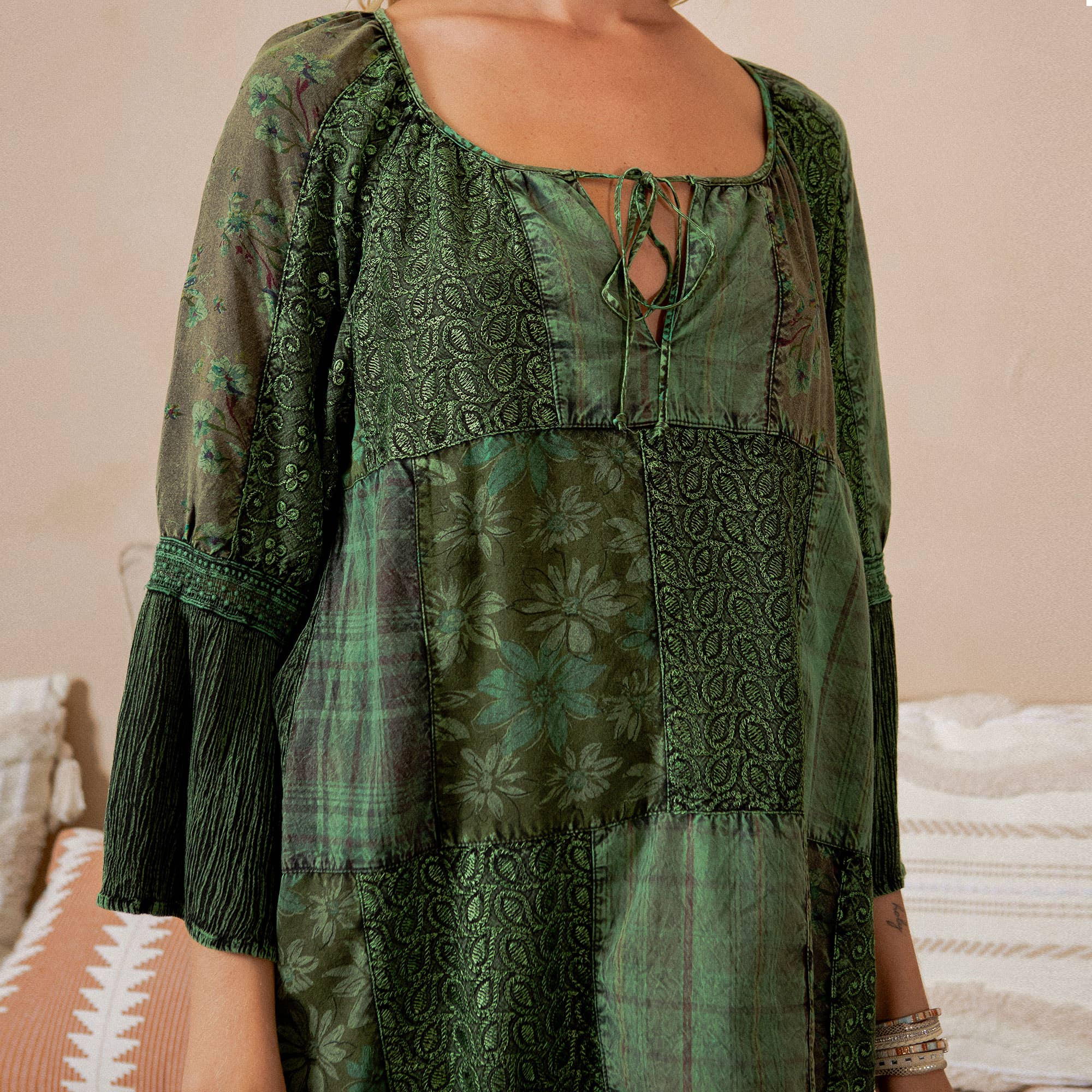 Young Threads - Wholesale Tunic - Women's - Peasant Top with Print Checks Patchwork (New Color)9