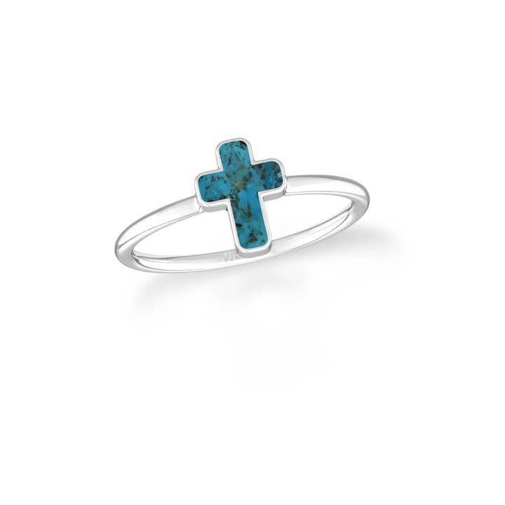 Natural Turquoise Cross Shape Ring, Sterling Silver for wholesale by Nature Crafts