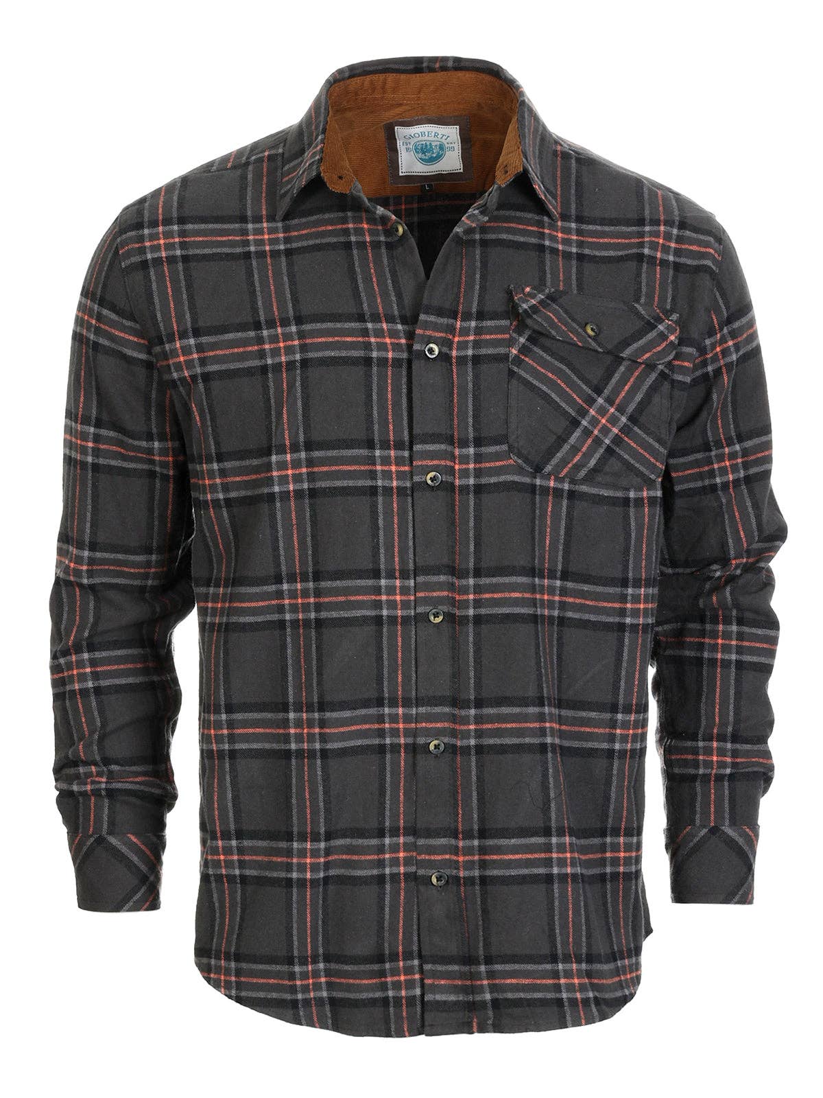 b-one inc - Wholesale Button Down Shirt - Men's - Men's Flannel Button Up Shirt with Corduroy Contrast GB-LS94FC1