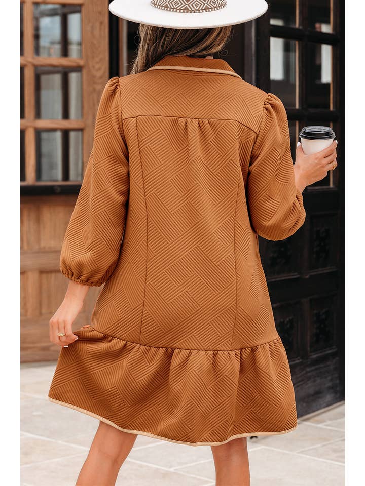 Little Daisy Closet - Wholesale Dress - Women's - LDC Quarter Zip Collar Bracelet Sleeve Textured Mini Dress4