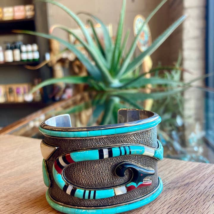 Rainbow Trading Post - Wholesale Cuff Bracelet - STERLING NATIVE AMERICAN SNAKE TURQUOISE CUFF BRACELET