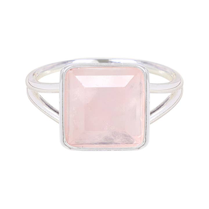 Zoey Simmons – Großhandel Einzelstein-/Solitär-Ring – Rosenquarz Ring im quadratischen Schliff - SF