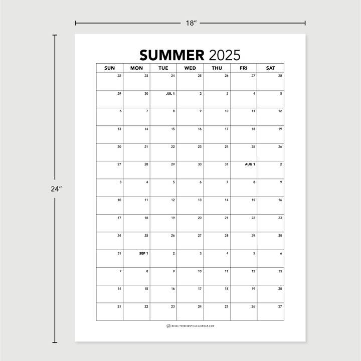 The Essential Calendar – wholesale Kalender – 2025 Söndagsstart sommar kvartalskalender