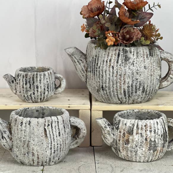 Vagabond Vintage - Vente Pot - Pot de fleurs rustique en béton en forme de théière4