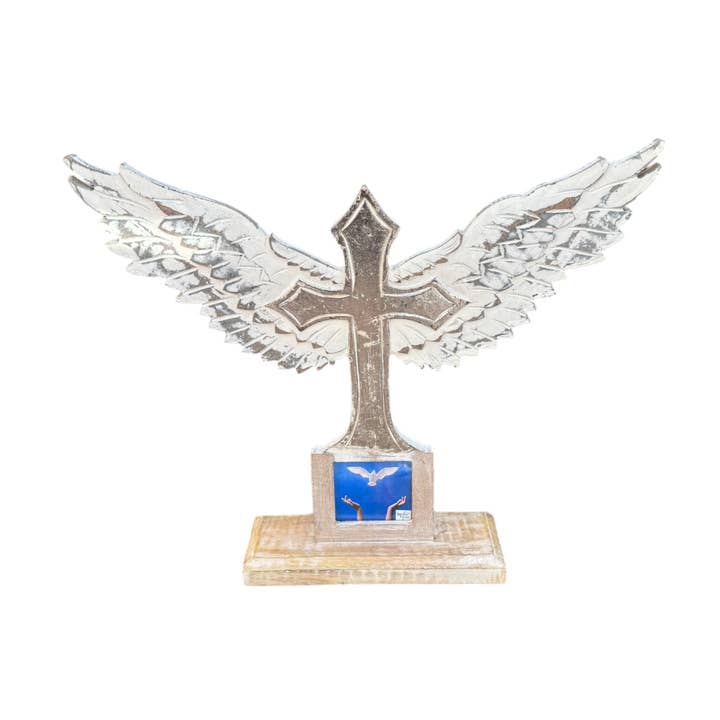 Wilco Home - Wholesale Wall Cross - Carved Wood Memorial Cross with Angel Wings and Photo Frame6