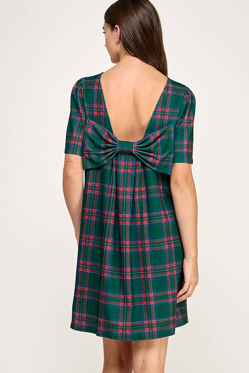 Peace Love Line – Großhandel Kleid – Damen – PL9704 - KARIERTES SHIFTKLEID MIT SCHLEIFENDETAIL AM RÜCKEN9