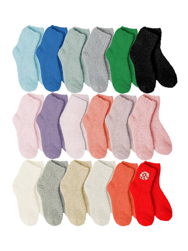 Cap Zone - Wholesale Socks - Unisex - Solid Fuzzy Mid-Crew Cozy Lounge Socks