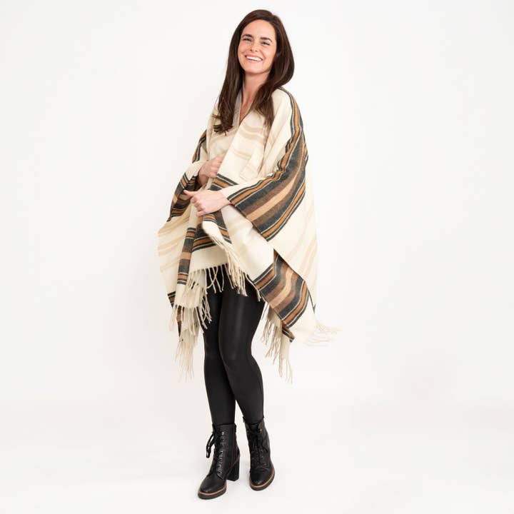 Howard's - Wholesale Poncho - Women's - Sonoma Cozy Striped Oversized One Size Poncho Wrap