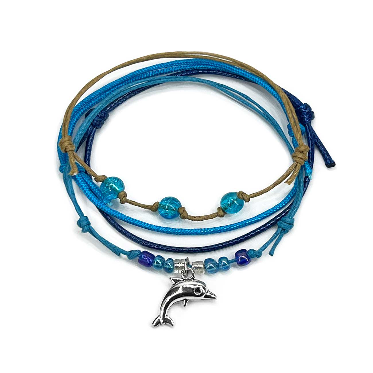 O Yeah Gifts - Wholesale Link & Chain Bracelet - Blue Dolphin Stackable Beach Charm Bracelet Style Pack0