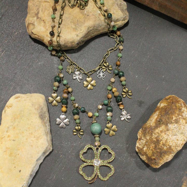Lucky Green Thumb Charm'd Necklace for wholesale by The Primitive Peddler, Inc.