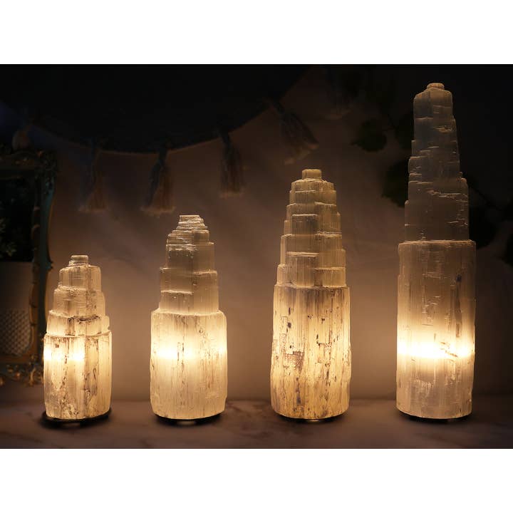 Natures Artifacts Inc - Wholesale Accent/Desk Lamp - Selenite Crystal Lamp from Morocco - Choose Your Size4
