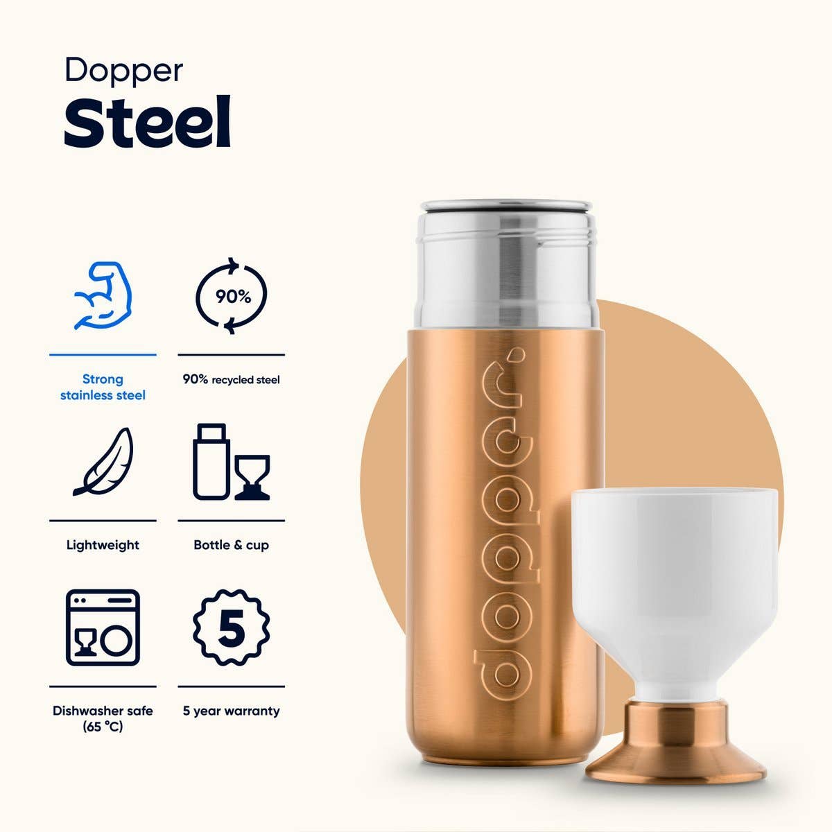 Dopper - Wholesale Water Bottle - Dopper Steel Reusable Water Bottle Limited Ed. Bronze 800ml2