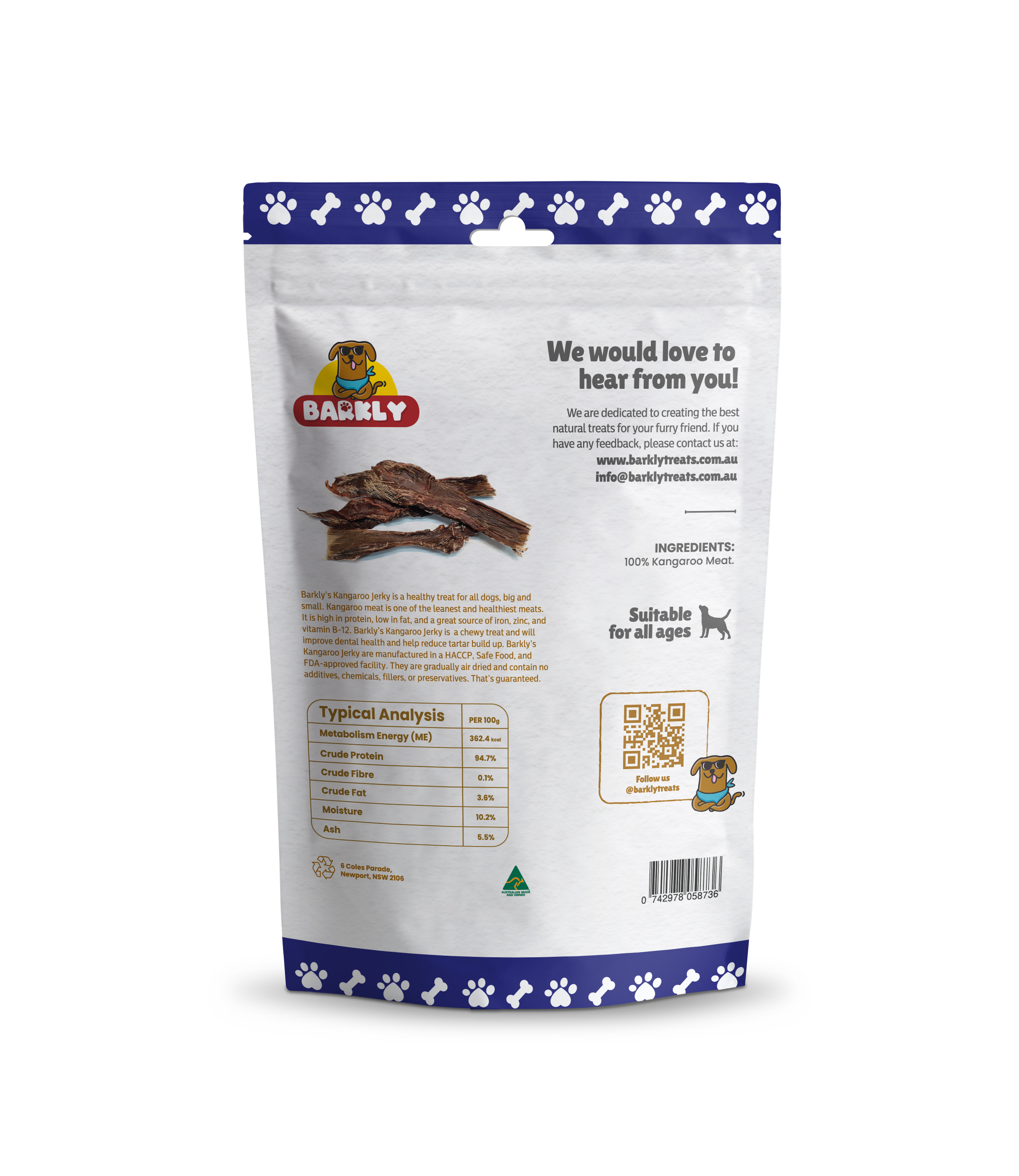 Barkly Natural Dog Treats - Wholesale Pet treats – Dog - Kangaroo Jerky1