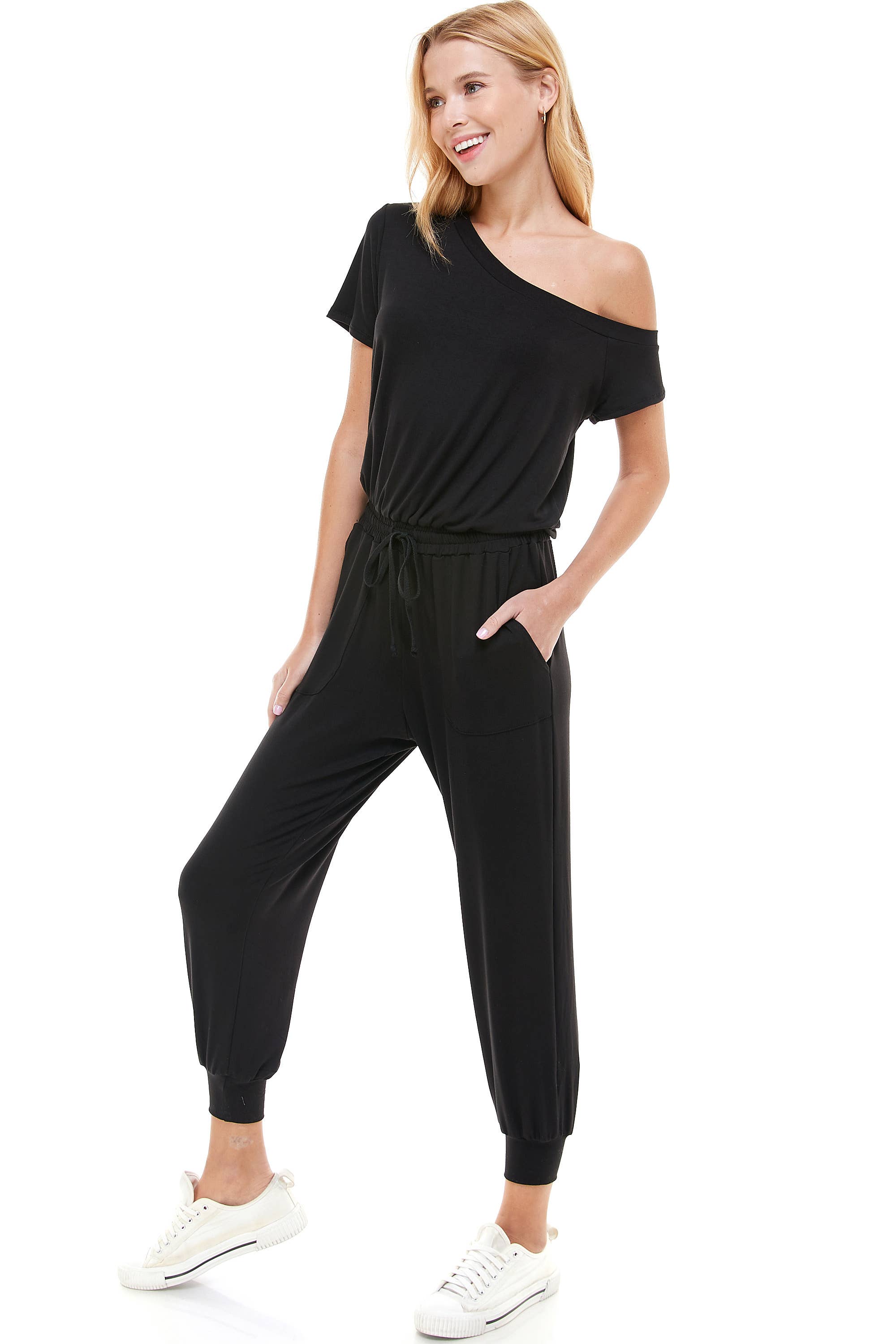 LOVING PEOPLE – wholesale Jumpsuit – Women's – Off Shoulder Elastic Waist Drawstring Jumpsuit8