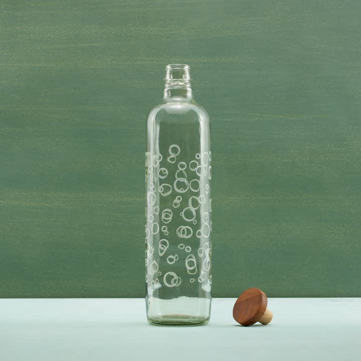 Bubbles Glass Water Bottle with Wooden Stopper-750 ml for wholesale by ExpoBazaar