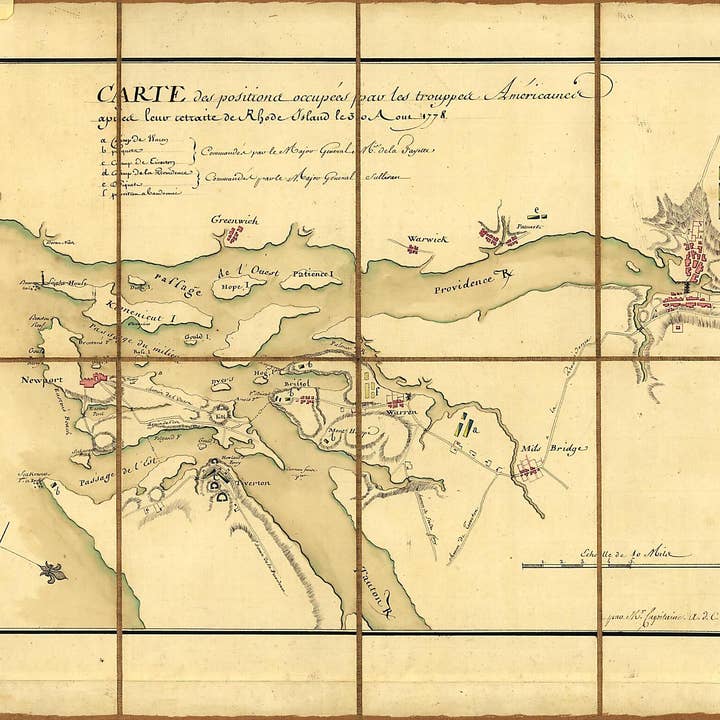 Relic Map Co. - Wholesale Map - Carte Des Positions Occupeés Par Les Trouppes Américaines Apres Leur Retraite De Rhode Island Le 30 Aout 1778
