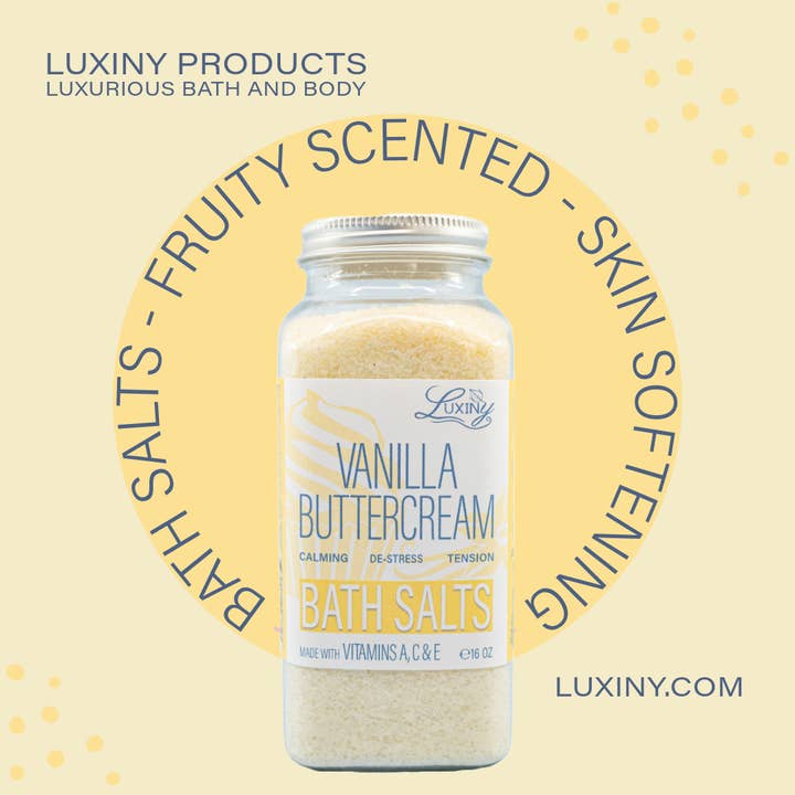 Bath Salts | Vanilla Buttercream | 20 oz | mineral soak for wholesale by Luxiny Products - Luxurious Bath and Body