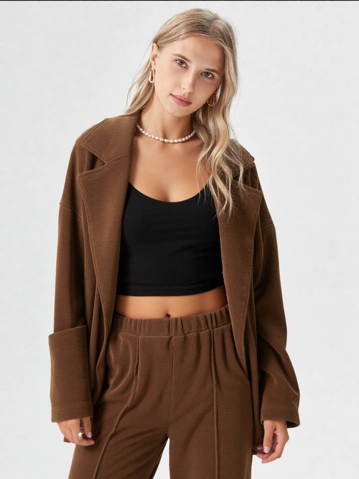 VERY J - Wholesale Blazer - Women's - VE60071JKT-Oversized Soft Knit Corduroy Blazer Jacket