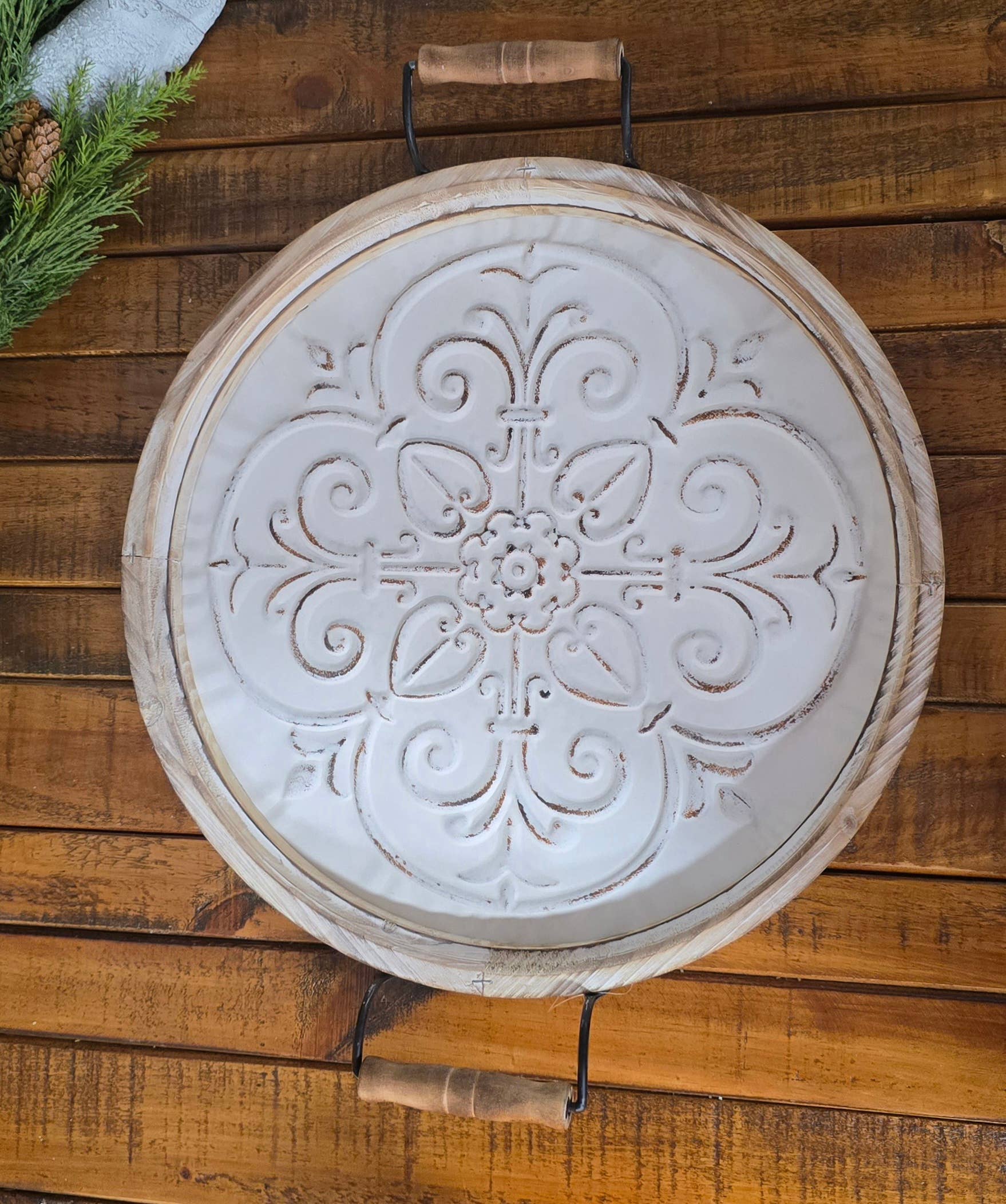 Refinery 86 Home Decor - Wholesale Decorative Tray - Round Antique & Metal Two Handle Tray2