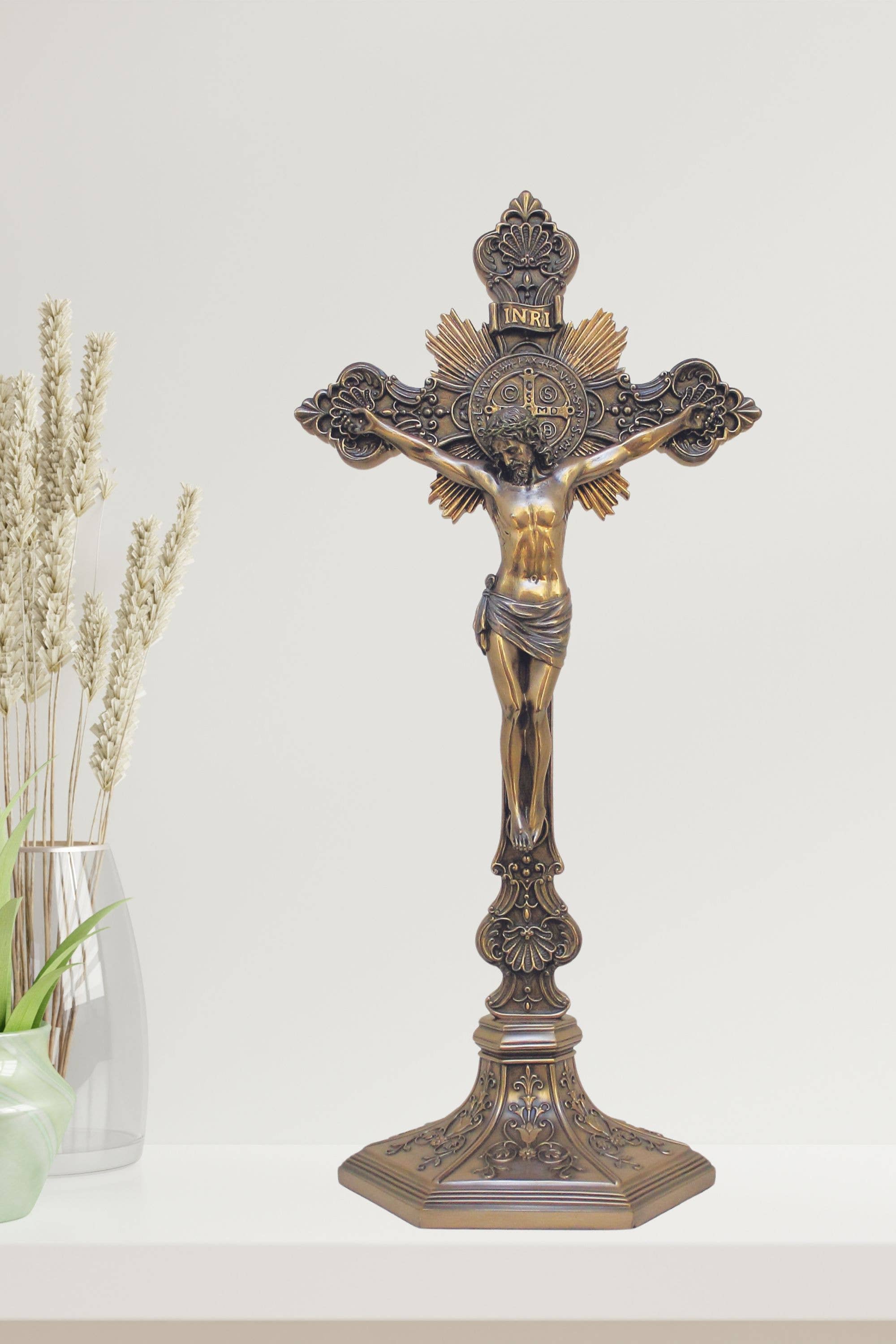 Goldscheider of Vienna - Wholesale Wall Cross - St. Benedict Crucifix in Cold Cast Bronze 24"/22"3