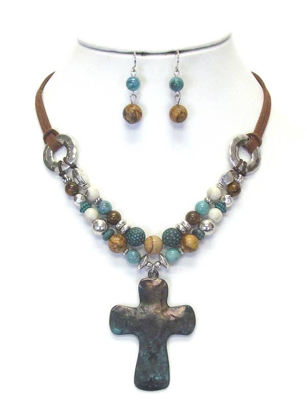 ( U145 ) METALEN KRUIS EN MULTI BALL MIX KETTINGSET voor wholesale door Jewelry Max