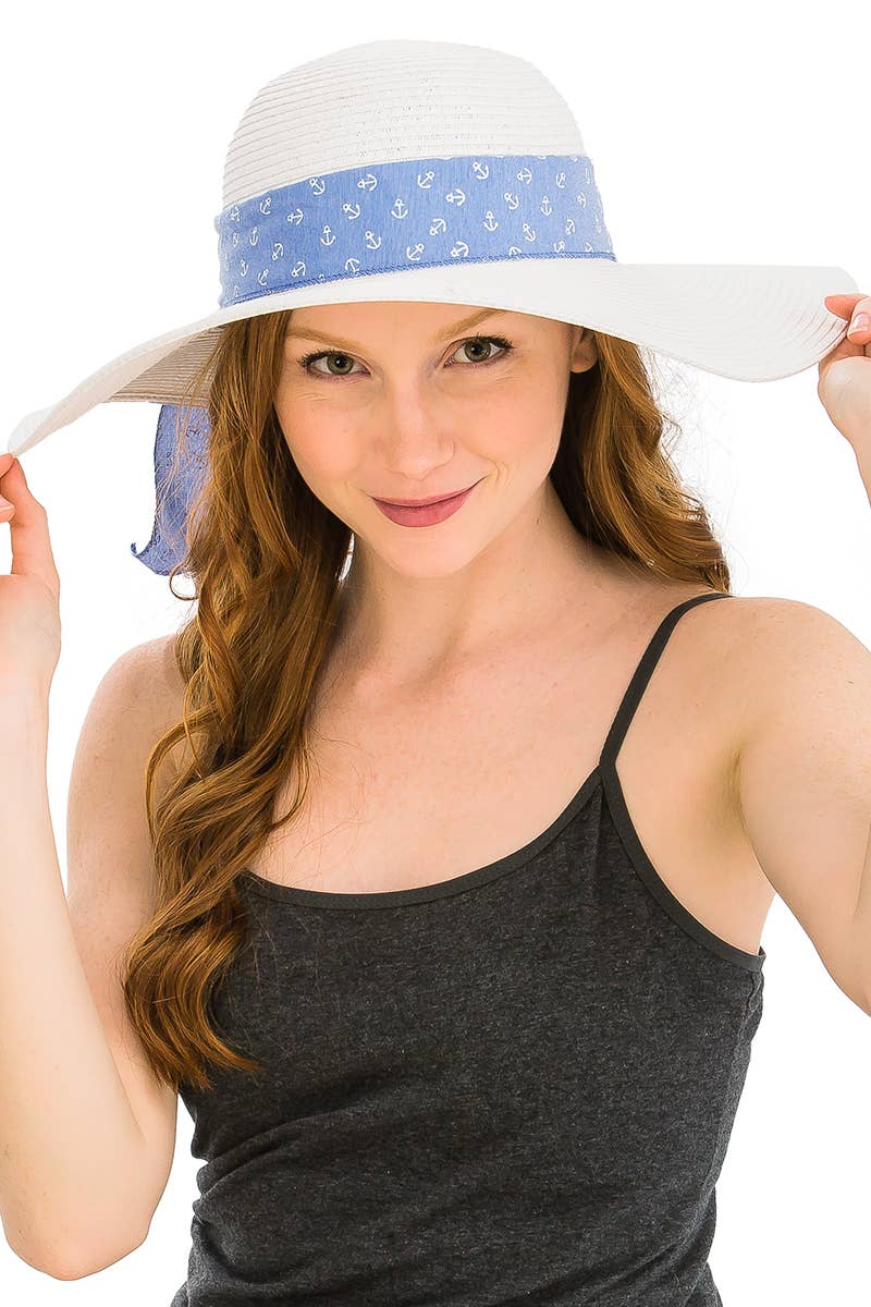Cap Zone - Wholesale Straw Hat - Women's - Anchor Bow Chiffon Band Floppy Paper Straw Sun Hat6