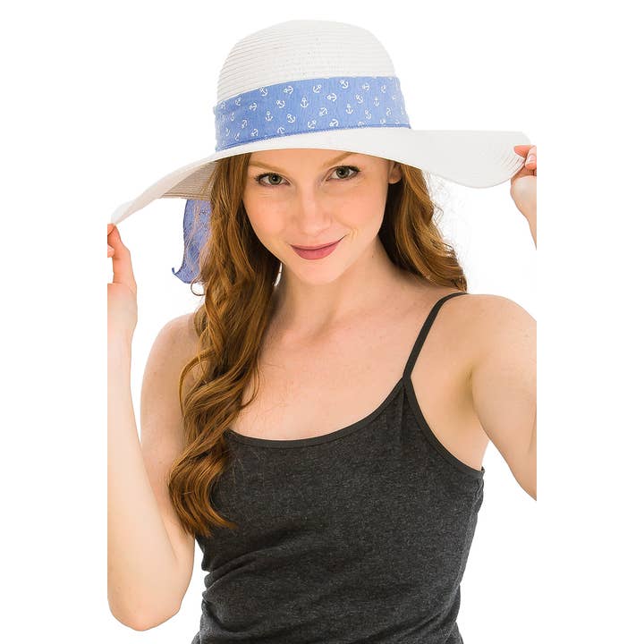 Cap Zone - Wholesale Straw Hat - Women's - Anchor Bow Chiffon Band Floppy Paper Straw Sun Hat6