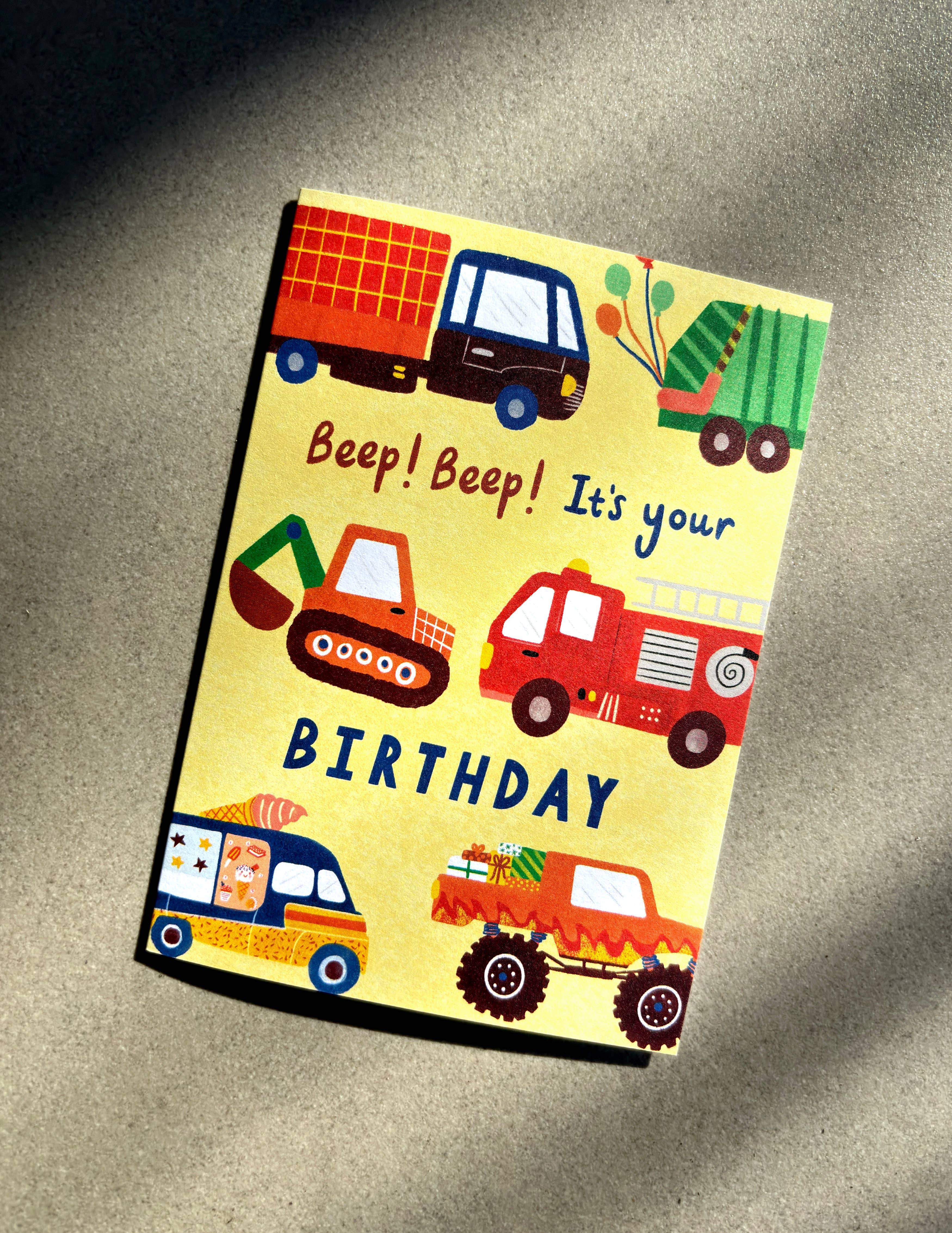 Lauren Sissons Studio - Wholesale Birthday Card - Vehicles Happy Birthday Card - Cute Kids Trucks Digger Bday1