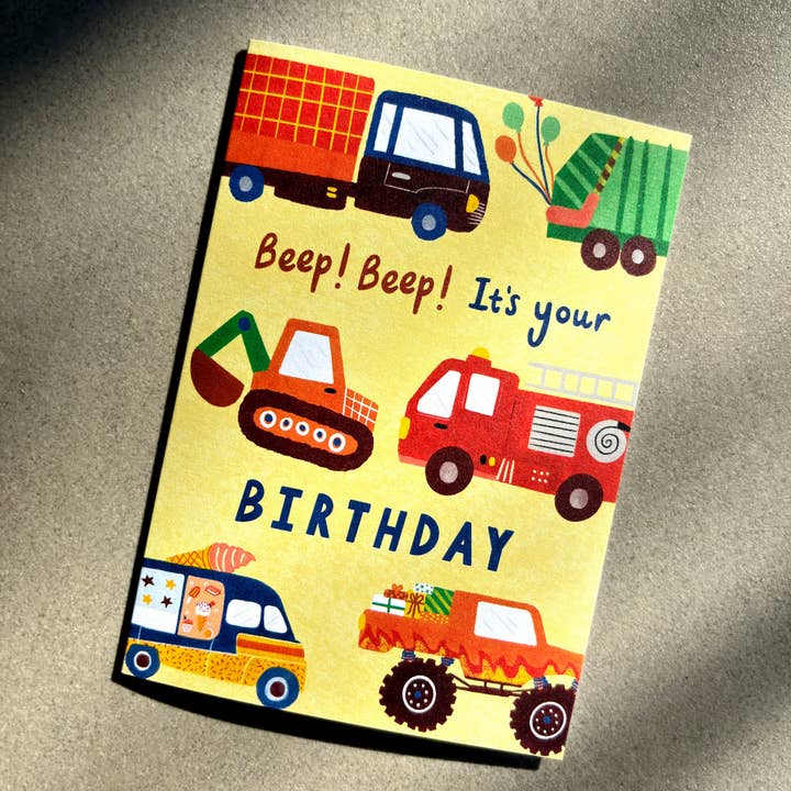 Lauren Sissons Studio - Wholesale Birthday Card - Vehicles Happy Birthday Card - Cute Kids Trucks Digger Bday1