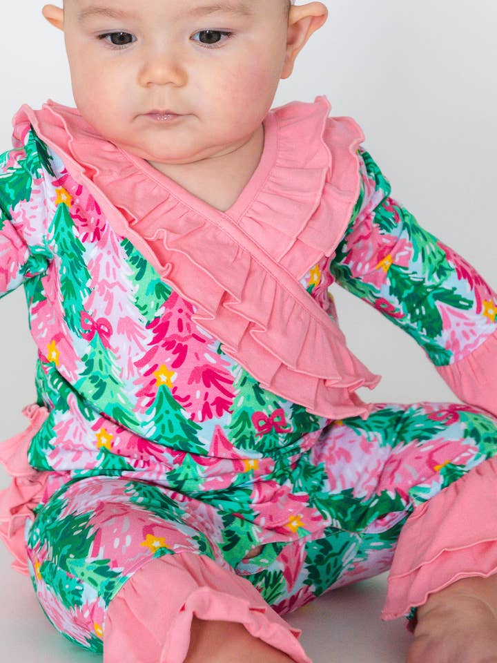 Baby Girls Pink Jolly Grove Knit Long Sleeve Ruffle Flare Romper
for wholesale by RuffleButts + RuggedButts