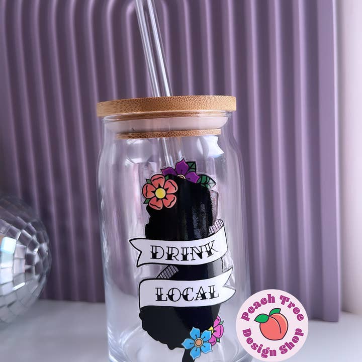 Peach Tree Design Shop – wholesale Drinking glass/cup – New Jersey Glass Cup, Drink Local NJ Craft Beer Distillery4