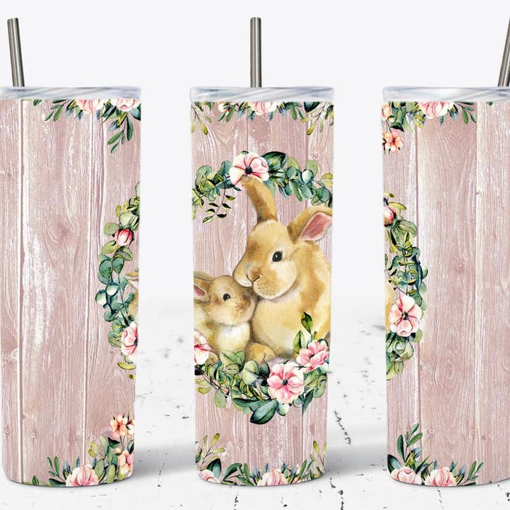 Rose pastel avec maman lapin et bébé pour la vente par Tumblers and More