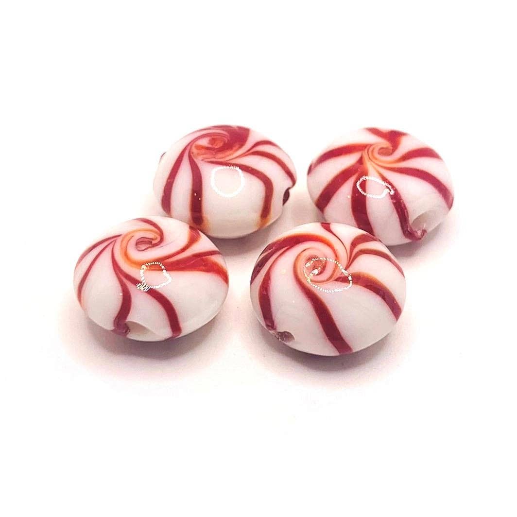 Guerrilla Charm - Wholesale Individual Charm/Pendant - Red and White Mint Candy Glass Lampwork Beads, 17x17mm1