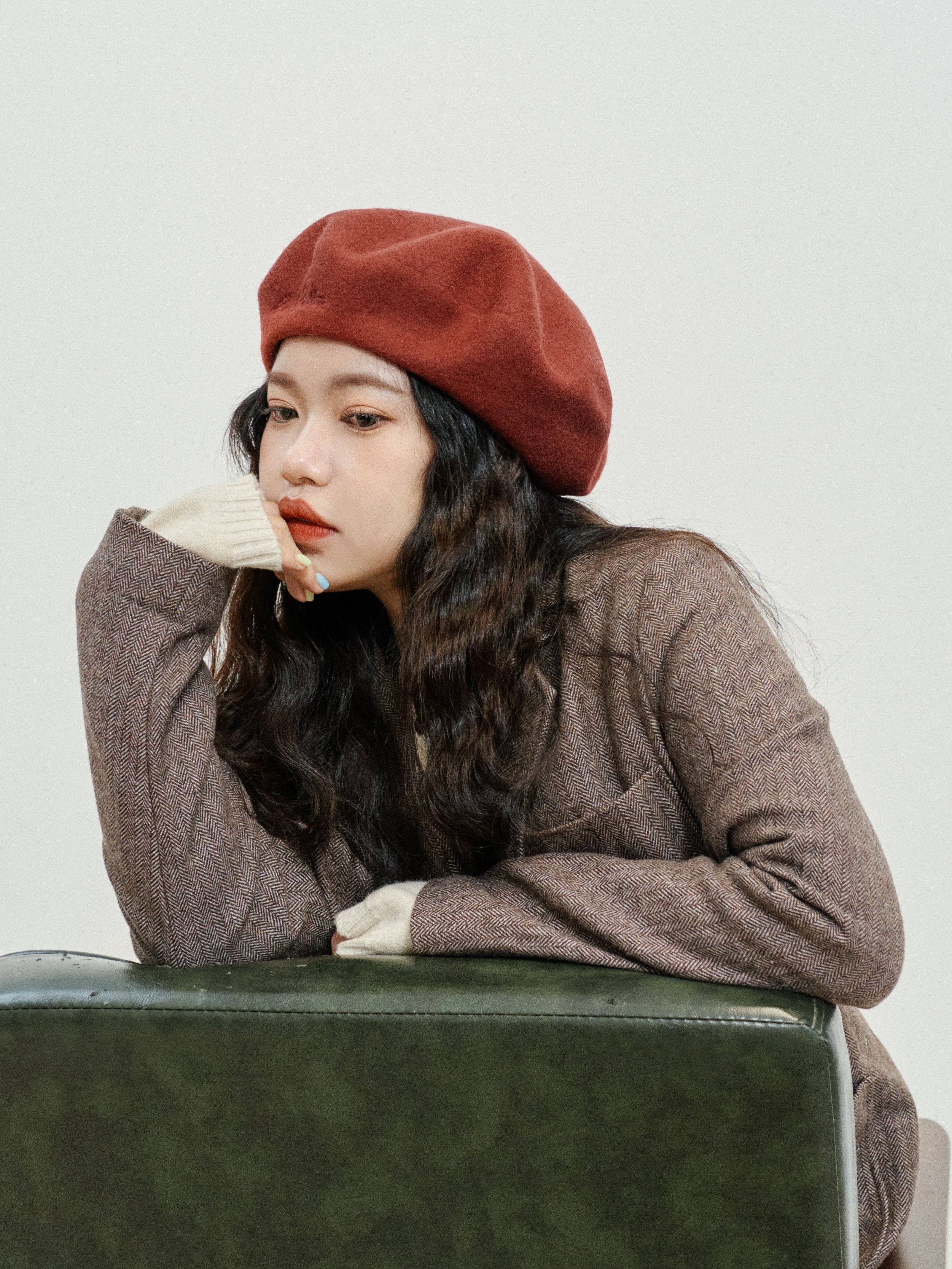 "Bon Chic" Wool Beret- Bordeaux Red for wholesale on Faire5