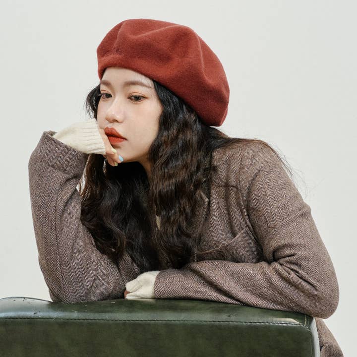 "Bon Chic" Wool Beret- Bordeaux Red for wholesale on Faire5