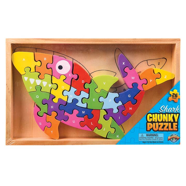 Puzzle LLB con letras de tiburón de madera de 10.25 x 6.5 pulgadas para venta al por mayor de La Luna Bella - Toys