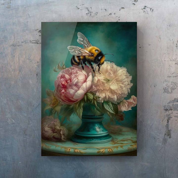 Salty Alyce - Wholesale Art Print - Bee and Pink Peonies Still Life Wall Art RA384