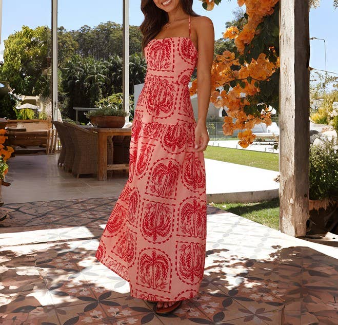 HIDDENBRAND - Wholesale Dress - Women's - Casual floral halter Beach Hawaiian vacation dress25