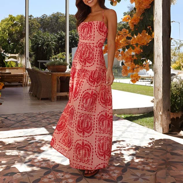 HIDDENBRAND - Wholesale Dress - Women's - Casual floral halter Beach Hawaiian vacation dress25