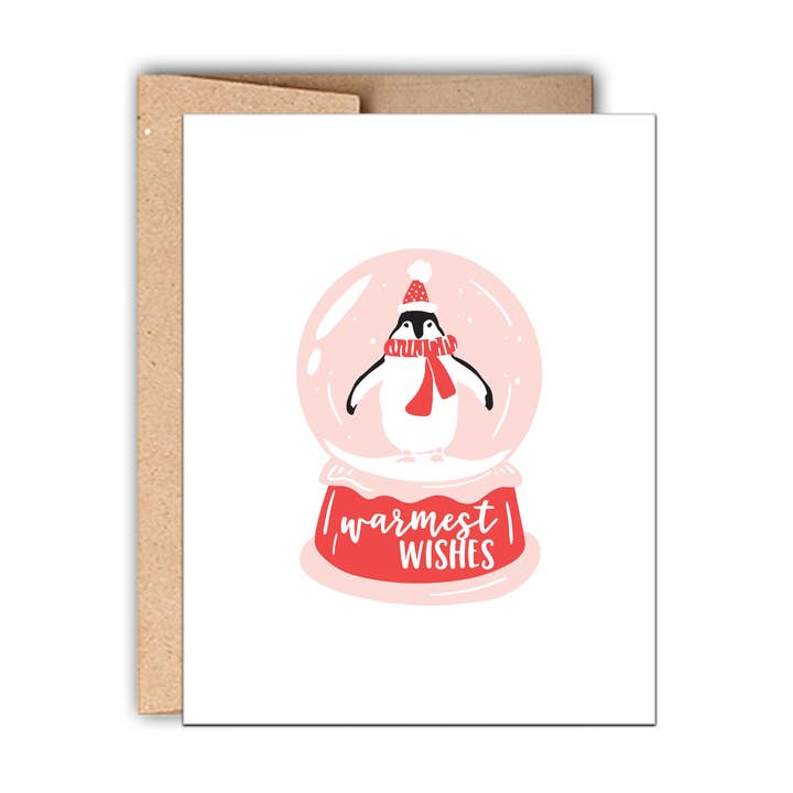 Warmest Wishes Cute Penguin Holiday Card for wholesale by Stack Paper Press